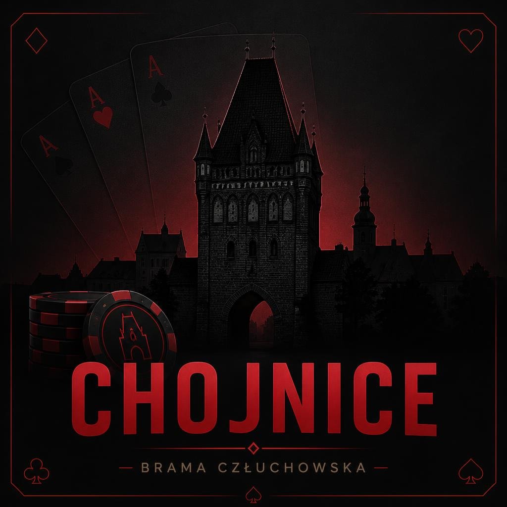 gpt image 2 city card chojnice skyline silhouette brama człuchowska poker theme dark backgr 0