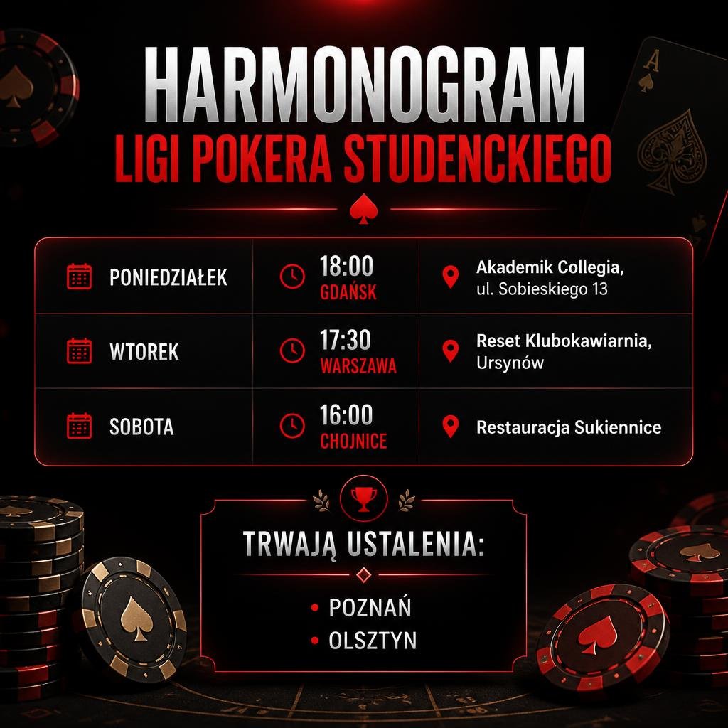 gpt image 2 weekly schedule graphic for a student poker league premium tournament style dark 0